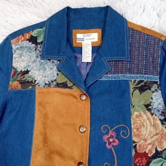 Vintage Koret Womens Jacket Blazer Blue Medium Lined Button Up Career Floral - Picture 5 of 15
